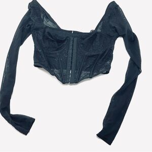 Black Lace Corset Top w/ Sheer Sleeves • Goth Romantic • Structured Bustier